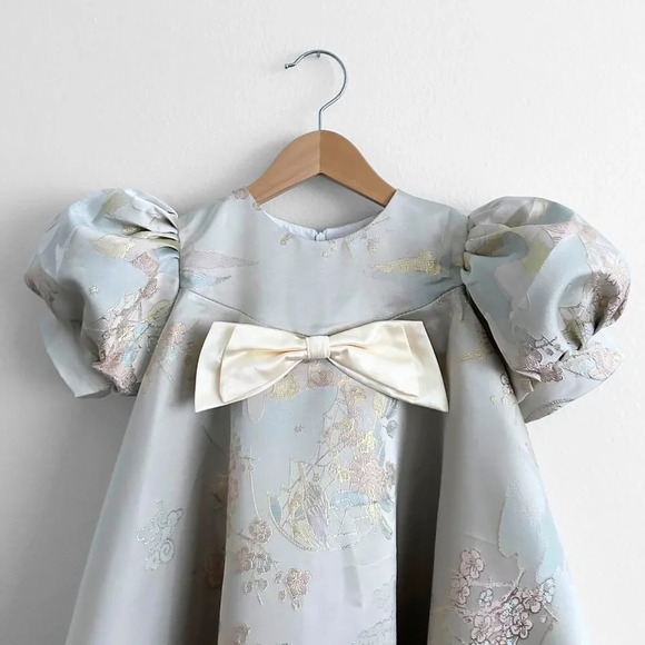 NWT Pretty Girls Fine Jacquard Celebration Dress Elegant Floral Grey & Gold 2T - Picture 3 of 4